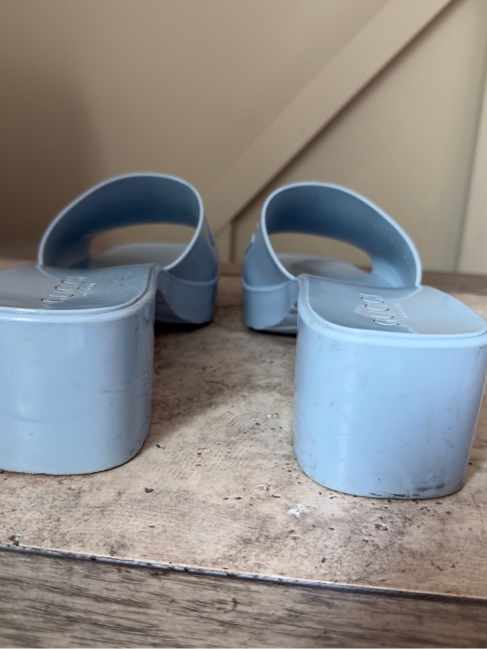 Gucci Light Blue Patent Logo Slide Mules - Picture 4 of 6